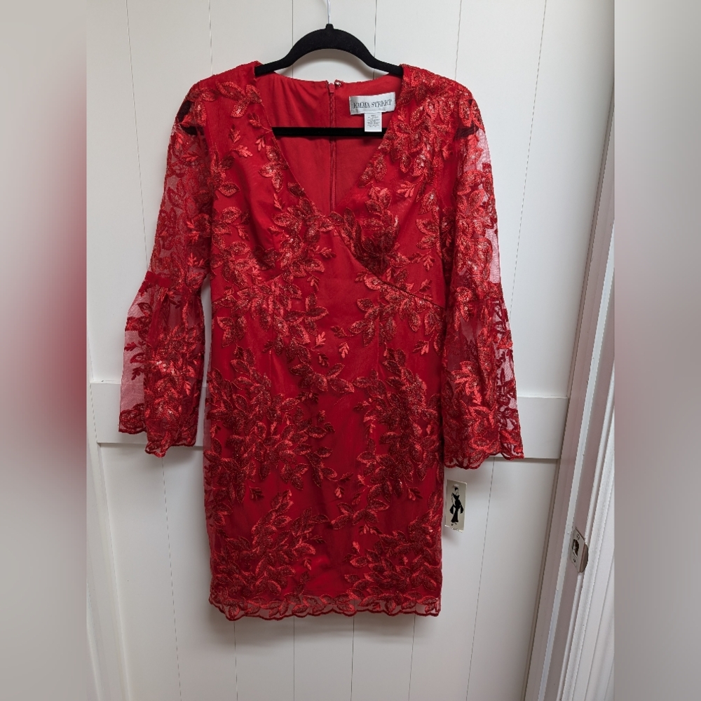 Emma Street Red Lace Long Sleeve Dress, Sz 8
